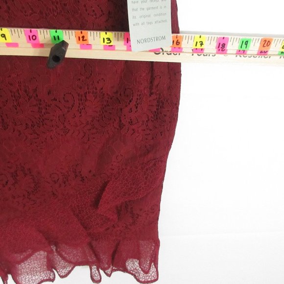 Chelsea 28 Red Grape Lace Dress XS Cap Sleeve V-Neck Ruffles in Burgundy $159 - Picture 7 of 7